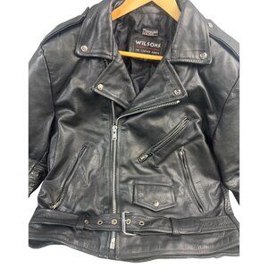 Vintage 1990's Wilsons Leather Motorcycle Jacket Biker Punk Cropped Sz M